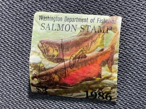 1986 Washington Department of Fisheries Salmon Stamp Used - Picture 1 of 2