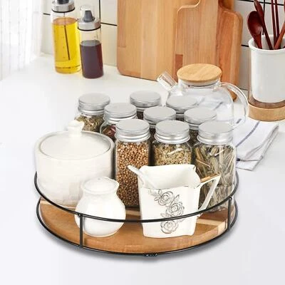 Wood Lazy Susan Kitchen Turntable Spice Rack Organizer Rotating Sturdy Coffee - Image 1 of 4