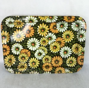 Vintage 60's Marsh Allen Daisy Floral Serving TV Lap Tray Rectangle 17x12 Metal - Picture 1 of 11