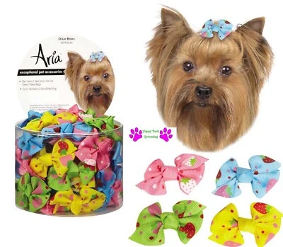 50 piezas ARCOS DE CINTA SATINADA DIXIE VERANO LUNARES FRESA con Banda PERRO Acicalamiento Nudo Superior Foto 1 de 4