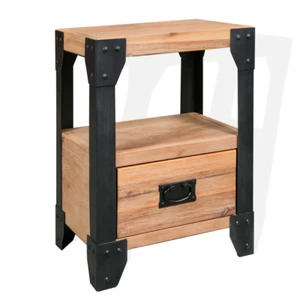 NNEVL Nightstand Solid Acacia Wood Steel 40x30x54 cm - Picture 1 of 7