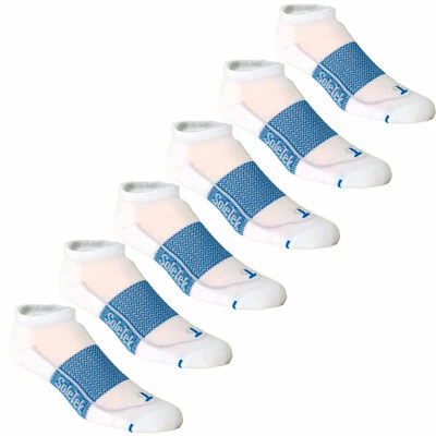 6 Pair Pack SoleTek Cool Running Lite Cushion Sock Wht/Blue - Made In The USA - Image 1 of 4