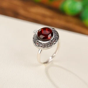 Anillo F02 ámbar rojo ámbar para abrir plata 925 ajustable - Imagen 1 de 6