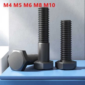 Part/Full Threaded Hexagon Bolts Hex Screws High Tensile Black M4 M5 M6 M8 M10 - Picture 1 of 11