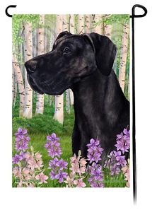 Spring Flowers Garden Flag - Uncropped Black Great Dane - Foto 1 di 1