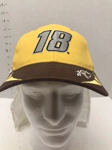 NASCAR Kyle Busch #18 M&M's Racing Hat Yellow Brown 3 Race Track Pins Neck Shade - Picture 1 of 12