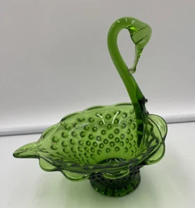 VINTAGE GREEN GLASS SWAN DISH EMPOLI ? STUNNING 6.5” HIGH - Picture 1 of 8