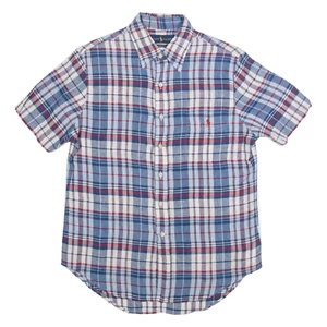 RALPH LAUREN Mens Shirt Blue Linen Check XS - Picture 1 of 6
