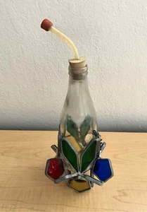 Vintage Bottle & Stained Glass Hummingbird Feeder - Picture 1 of 5