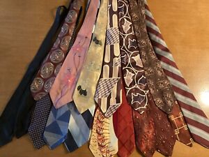 Vtg Lot 16 Neck Ties Cravats 40s 50s - Hand Painted, Hand Made, Brands