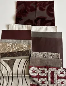 14+ MIXED LOT UPHOLSTERY/DRPERY Burgundy Taupe Colors Fabric Samples Velvet LUX - Picture 1 of 12