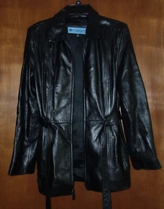 Kenneth Cole Reaction Women's Black Leather Belted Zip Jacket/Coat Size Medium - Picture 1 of 4