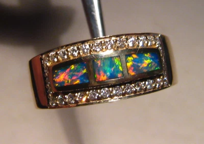 Anillo de ópalo y diamantes para hombre, oro macizo de 14k, talla 11, brillante color B5+ Foto 1 de 4