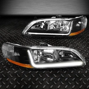 FOR 1998-2002 HONDA ACCORD PAIR BLACK HOUSING AMBER CORNER HEADLIGHT W/LED DRL - Picture 1 of 9