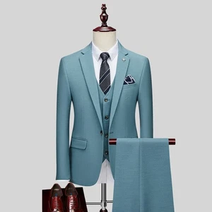 Mens Slim Fit Blazers Vest Coat Pants Formal Dress One button 3Pcs Suits Jackets - Picture 1 of 25