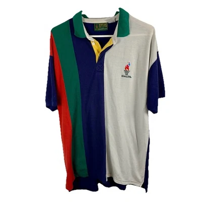 Polo Vintage 1996 Juegos Olímpicos Hombres Talla L Azul Rojo Color Block Atlanta EE. UU. LEER Foto 1 de 4