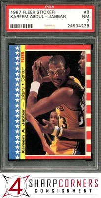 1987 FLEER STICKER #8 KAREEM ABDUL-JABBAR LAKERS HOF PSA 7 - Image 1 of 4