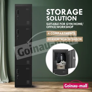 185cm Steel Locker Filing Storage Cabinet Home Office School Gym 4 Doors Black - Picture 1 of 11