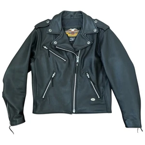 Vintage Harley Davidson schwarze Lederjacke Damen klein hergestellt in den USA HD durchgehender Reißverschluss - Bild 1 von 13