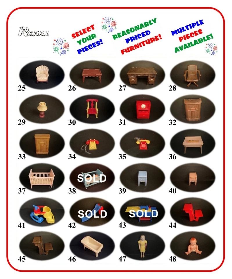 Vintage RENWAL 3/4" scale hard plastic Dollhouse Furniture - Image 1 of 1