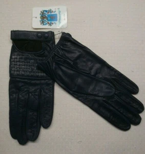 Portolano Italy Leather 100% Silk Lined Perforated Driving Gloves Blue Size 6.5 - Picture 1 of 4