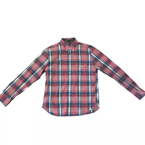 Camicia uomo J Crew rossa a quadri con bottoni, cotone leggero, taglia large SLIM - Foto 1 di 6