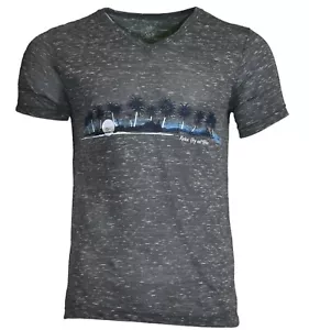 Men's T-Shirt V-Neck Sunset Palm Trees Relax By eeMBee 100 % Cotton NEW - Picture 1 of 3