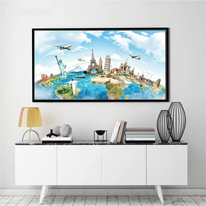 Banner World Map Travel Wonder Art Silk Canvas Poster Painting No Frame BM14 - Image 1 of 4