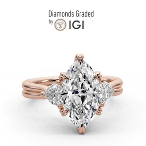 IGI Certified 4.00 CT Marquise Diamond Engagement Ring E VS2 14k Rose Gold - Picture 1 of 12