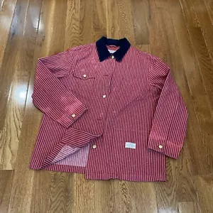 Cappotto Ralph Lauren Chore - Denim a righe rosse e bianche, colletto in velluto a coste taglia Large - Foto 1 di 14