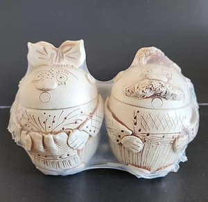 USSR / Ukraine Salt & Pepper Shakers Ceramic Seal Wrapped 4"H x 3"W  Woman & Man - Picture 1 of 10