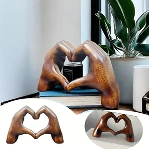 Heart Hands Sculpture Wooden Hearts Sculpture Love Gesture Resin Statue Gift - Picture 1 of 7