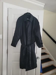 Stafford Long Rain Trench Coat Mens Size 42 R Black Zip Out Lining - Picture 1 of 5
