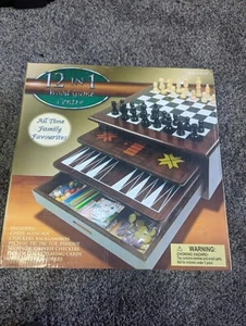 Deluxe 12-in-1 Wood Game Centre with Storage Drawer Table Top Wood Game Center - Picture 1 of 2