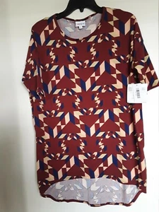 NWT Lula Roe Irma Womens Sz XSmall High Low Tunic Top Multi Prints Short Sleeve  - Picture 1 of 4
