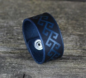 Blaues Lederarmband, Damenmanschette, Herrenarmband, Lederaccessoires. - Bild 1 von 7