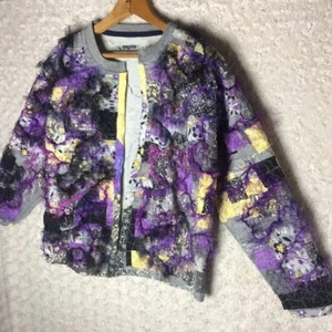 Maßgefertigte handgefertigte bunte Kunst Jerzees Damen offene Strickjacke Größe Large - Bild 1 von 7