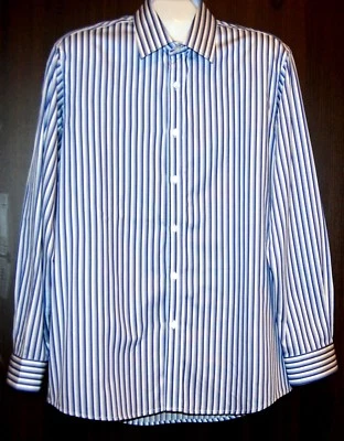 Report Collection White Blue  Striped Men's Cotton Shirt  Size L 16.5  NEW  - Image 1 of 4