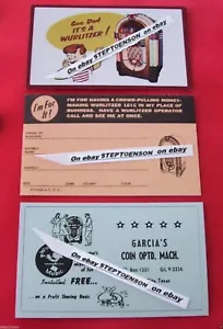 3 Wurlitzer Jukebox Machine operator Mechanism Back Door cards 1940`s CHEAP - Picture 1 of 1