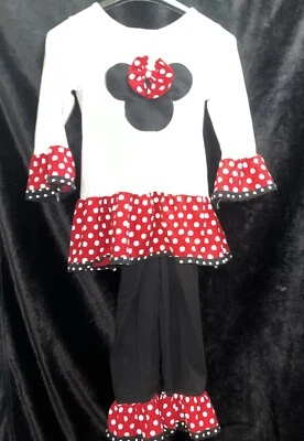 Girls Size 6 6x Minnie Mouse Red Ruffle Top Leggings Outfit Set Polka Dot Disney - Image 1 of 4