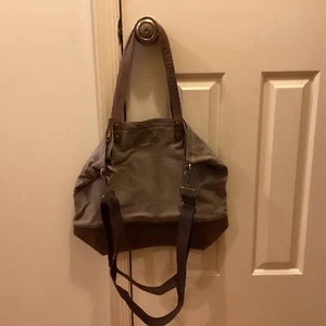 KIKO Leather & Canvas Tote Bag Olive & Brown Zippered Top Straps Retail $95 NWT - Picture 1 of 8