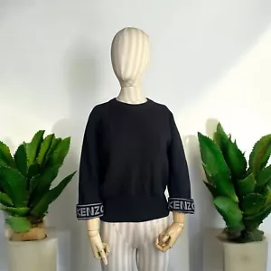 Kenzo Wool-Blend Black Sweater, Size M - Ribbed Design with Logo Detail - Picture 1 of 16
