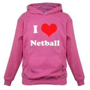 I Love Netball - Kids Hoodie Game Sport Net Ball Court Love Equipment - Picture 1 of 12