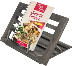 Gray Wood Cookbook Stand - Adjustable & Foldable Reading Book Recipe Holder - Picture 1 of 5