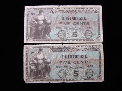 USA MPC Series 481 (2) 5 Cents Pair 8355# Military Payment Certificate Money - Image 1 of 2
