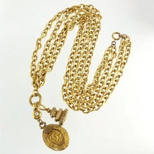 Authentic Chanel Double Strand Chain Long Necklace Vintage Rhinestone CoCo Mark - Picture 1 of 8
