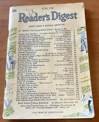 Reader's Digest June 1943 WWII era articles See titles in photo - Image 1 of 3