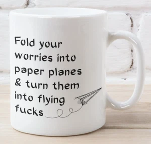 Flying F*cks Paper Airplane Funny Sarcastic Coffee Mug Cursing Cup for Friend - Picture 1 of 8