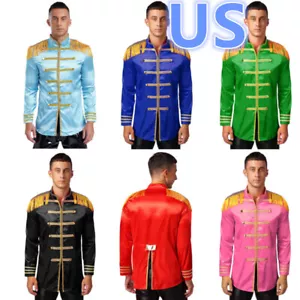 Men's Halloween Hippy Medieval Vintage Satin Jacket Cosplay Uniform Outerwear - Picture 1 of 65