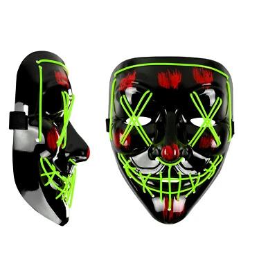 Светящаяся маска на Хэллоуин светодиодная 3 режима провод EL подсветка фильм чистка костюм вечеринка - Изображение 1 из 4